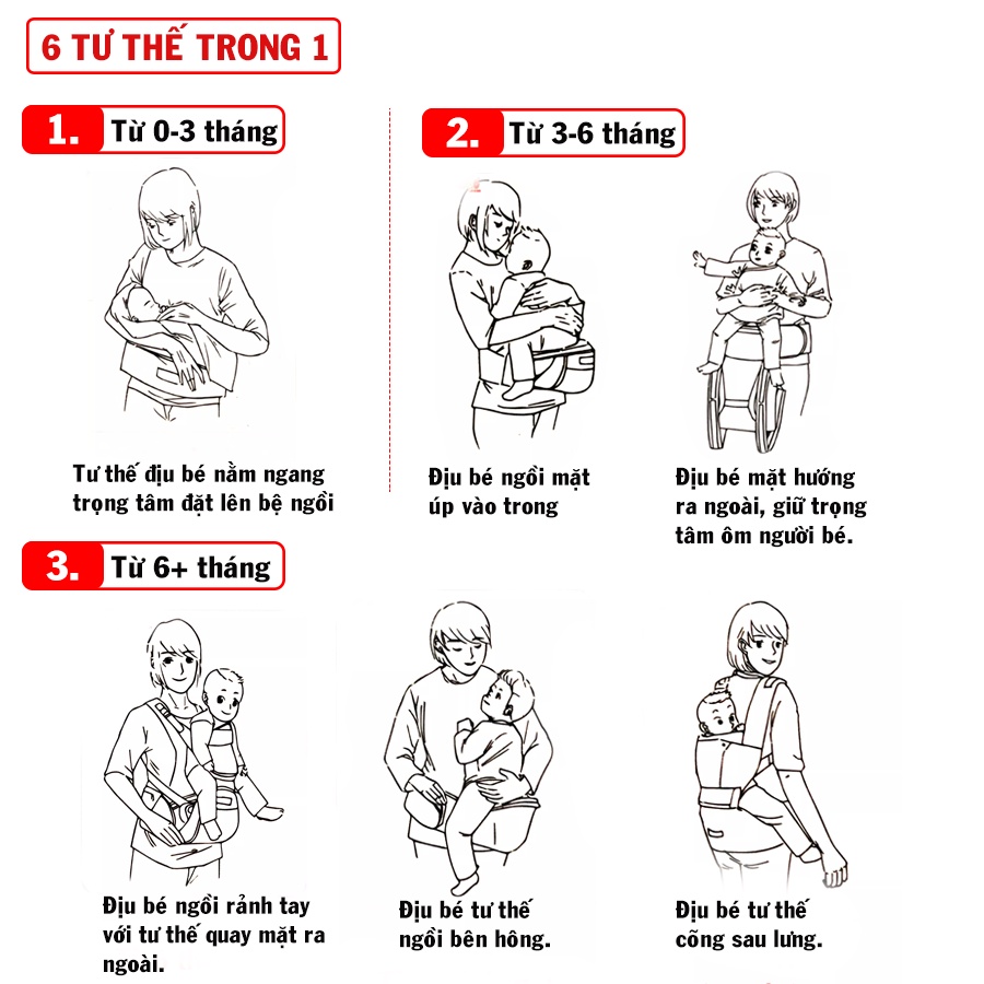 Địu Ngồi Đa Năng Cao Cấp 6 in 1 Chống Mỏi Lưng và Gáy Cho Bé