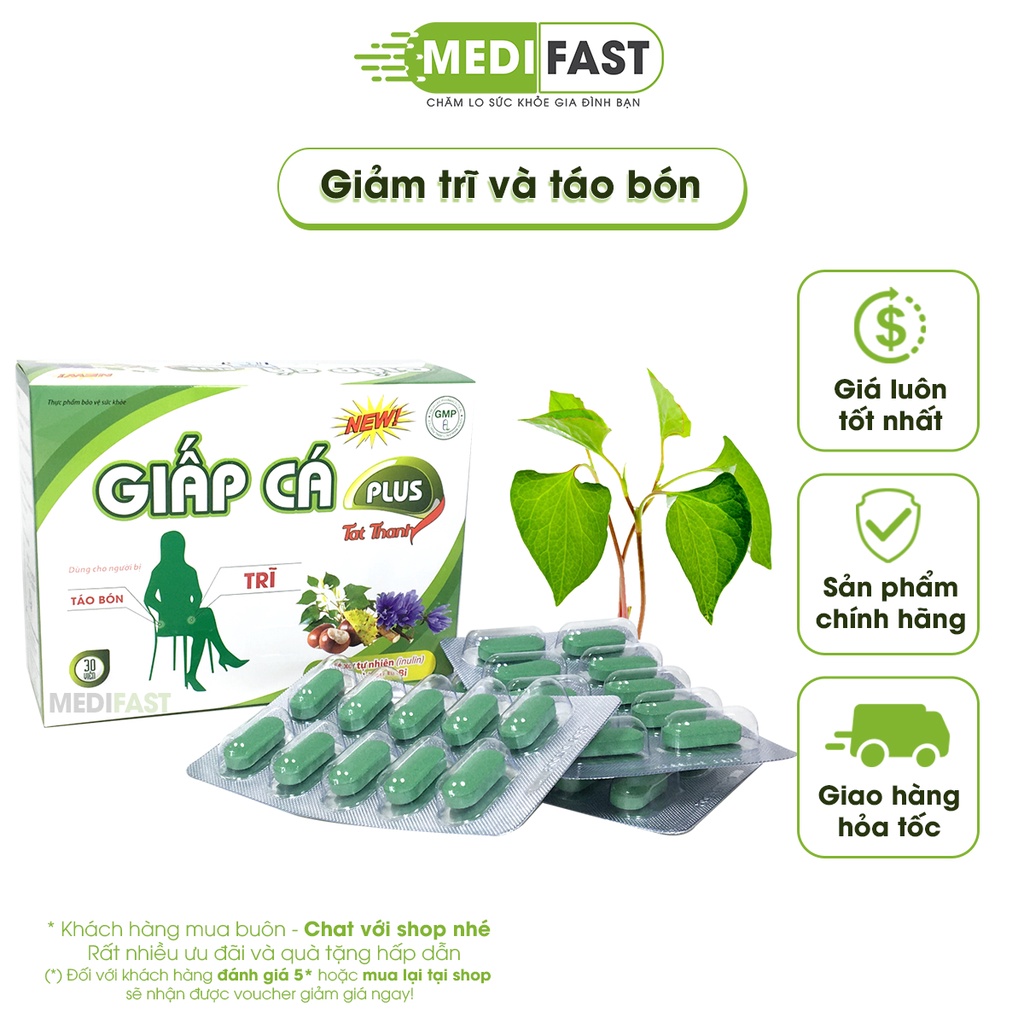 Viên uống Giấp Cá Plus - Bổ sung chất xơ, ngăn ngừa táo bón, trĩ - hộp 30 viên từ thảo dược