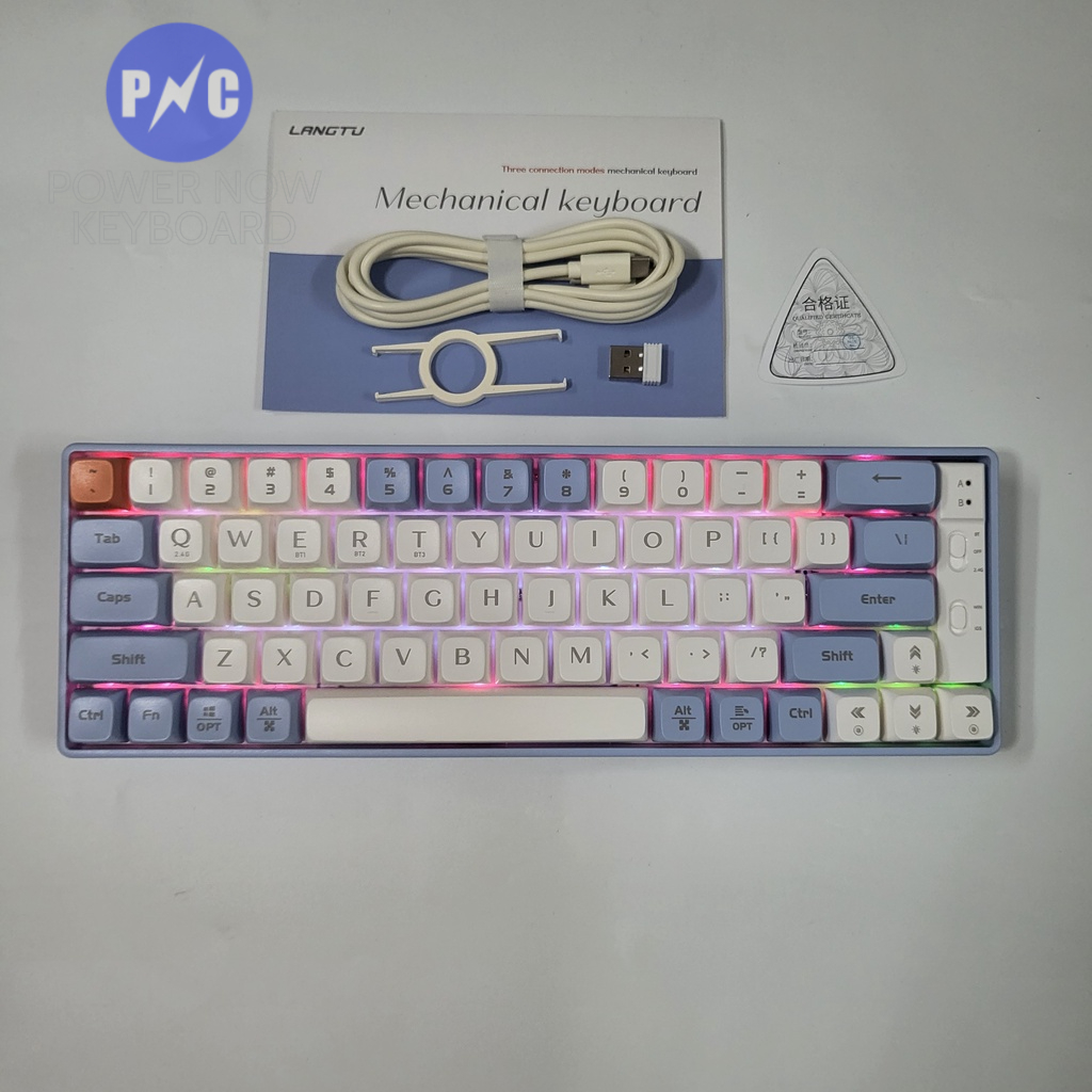 Bàn Phím Cơ Không Dây Hotswap Langtu, Led Rainbow 3 Chế Độ Bluetooth 5.0/2.4G - có USB Reiceiver/ Type C, Golden Switch