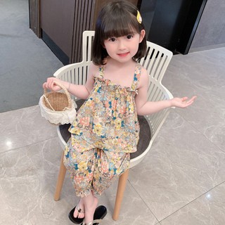 Bộ cộc tay bé gái Babi mama set quần áo 2 dây họa tiết hoa cute, đáng yêu S17-2021