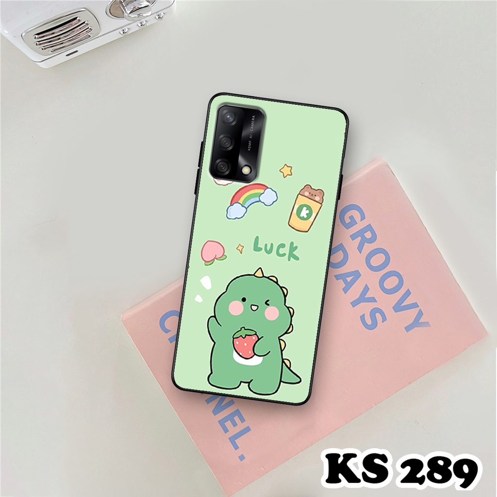 Ốp lưng Oppo A74 - Oppo A74 5G - Ốp in hình khủng long DinoCute - Lưng nhám viền TPU