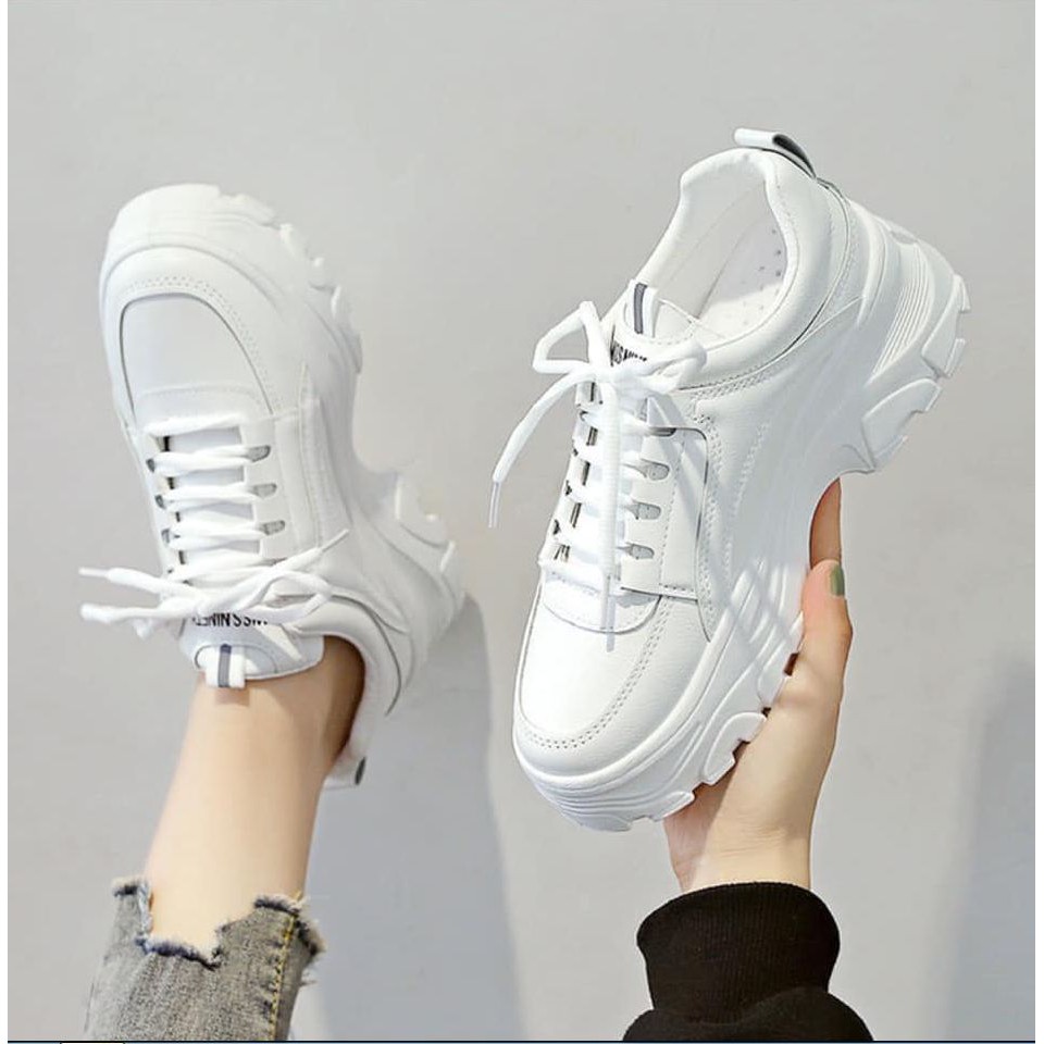 Giày Thể Thao Nữ, Sneaker Nữ  Độn Đế 5Cm, Da Mềm Dáng Ulzzang Hàn Quốc