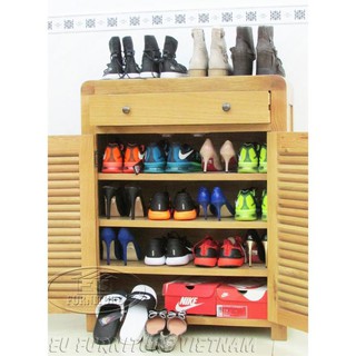Tủ giày gỗ sồi Mỹ 2 cánh 1 hộc cong