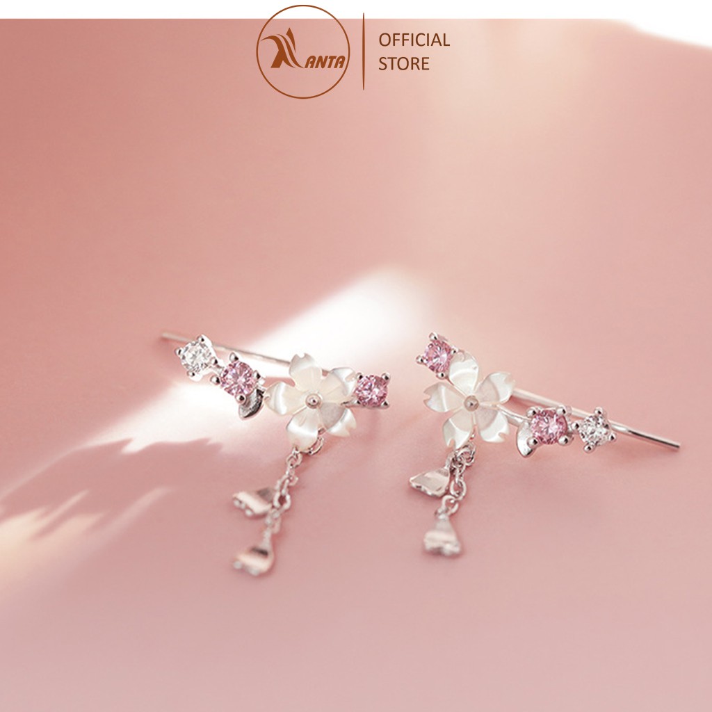 Hoa tai bạc 925 thiết kế cánh hoa đào thả dài - ANTA Jewelry ATJ7041