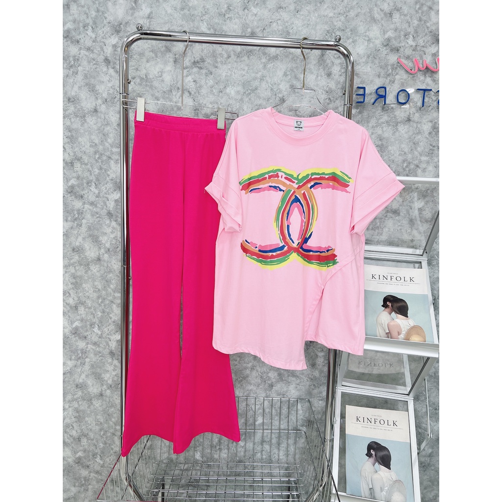 Set Áo Phông Tay Lỡ Form Rộng Quần Loe, Set Đồ Cá Tính Chất Liệu Thoáng Mát - HN139