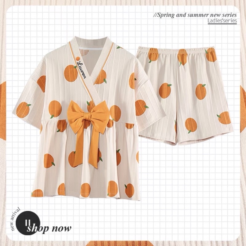 Bộ Đồ Ngủ Yukata  Phong Cách Nhật Bản - Pyjama Mặc Nhà Nơ Cổ Chữ V
