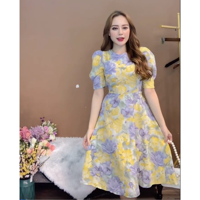 [Mã SKAMA06 giảm 8% tối đa 50K đơn 250K] Monoco- Váy hoa thiết kế cổ tròn tay bồng- 8520 | BigBuy360 - bigbuy360.vn