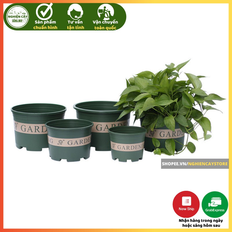 Chậu nhựa Gardening kèm đĩa lót trồng hoa, cây cảnh cỡ nhỏ đến trung bình