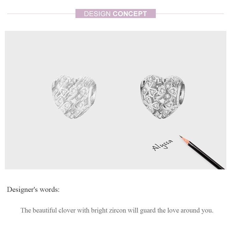 Hạt xỏ trang sức BAMOER bạc trang trí cỏ ba lá xinh xắn làm vòng đeo tay dành cho nữ