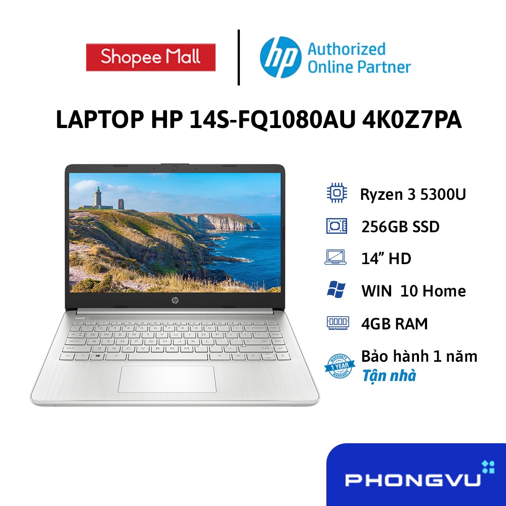 Laptop HP 14s-fq1080AU 4K0Z7PA ( 14&quot; HD/AMD Ryzen 3 5300U/4GB/256GB SSD/Windows 10 Home) - Bảo hành 12 tháng