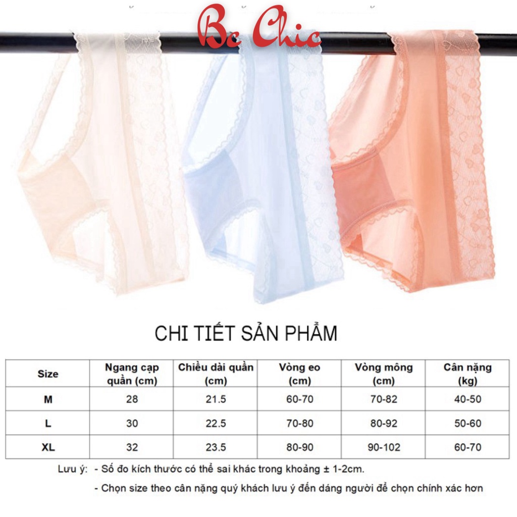 Quần lót nữ lụa băng - quần chip nữ tàng hình cạp ren họa tiết tim - có bigsize - mã Q1013 BC_CHIC LINGERIE
