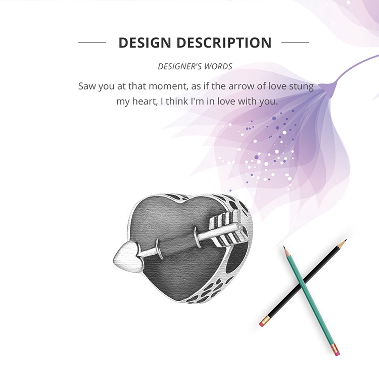 BAMOER Hạt Charm Bạc 925 Khắc Hình Trái Tim Sc480