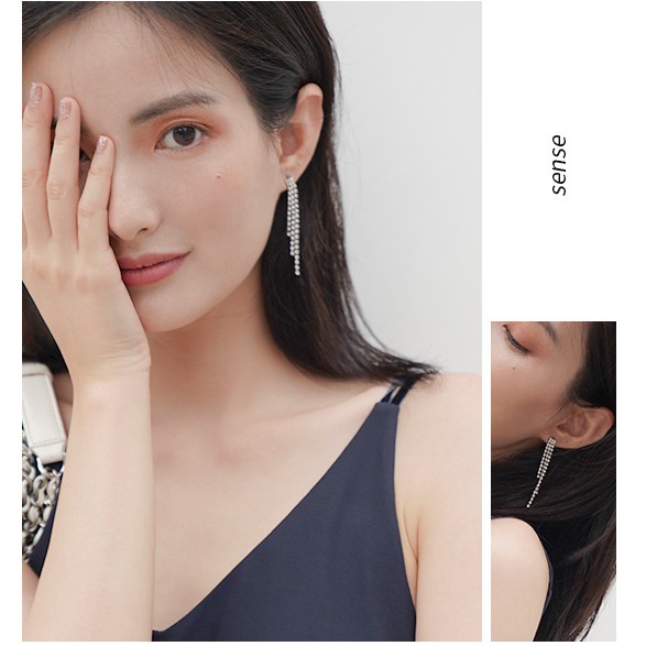 Bông tai style Hàn Quốc 3 dãy đính đá lấp lánh BT102