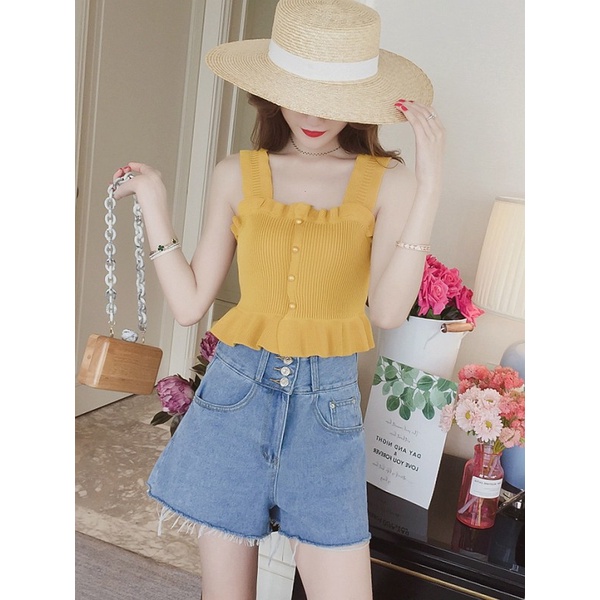 Áo hai dây NZN dệt kim vải lụa mỏng dáng ngắn thời trang trẻ trung cho nữ