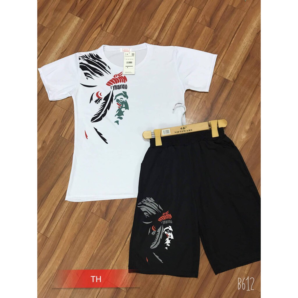 Sét thể thao nam tập gym,FREE SHIP, cổ tròn mẫu hình mặt thổ dân