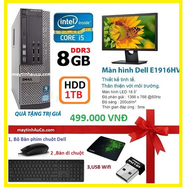 Máy tính để bàn đồng bộ Dell optiplex 390 ( Core i5 / 8G / 1000G ),Màn hình 18.5 Wide - Led, Tặng Bộ bàn phím chuột dell