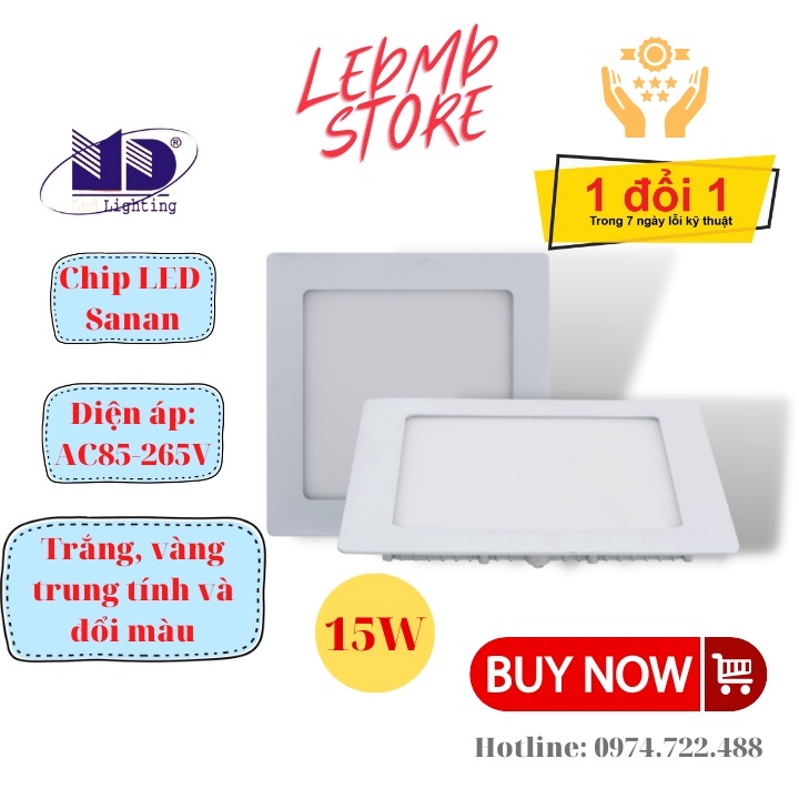 Đèn LED âm trần downlight vuông 15W lỗ khoét 17 cm ánh sáng chân thực, tiết kiệm điện, bảo hành 24 tháng