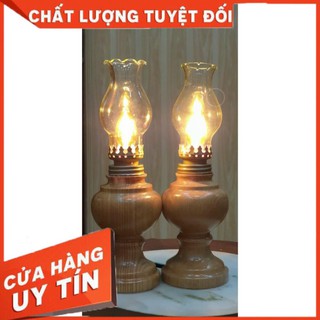 Đèn thờ gỗ tự nhiên bóng thủy tinh cổ điển