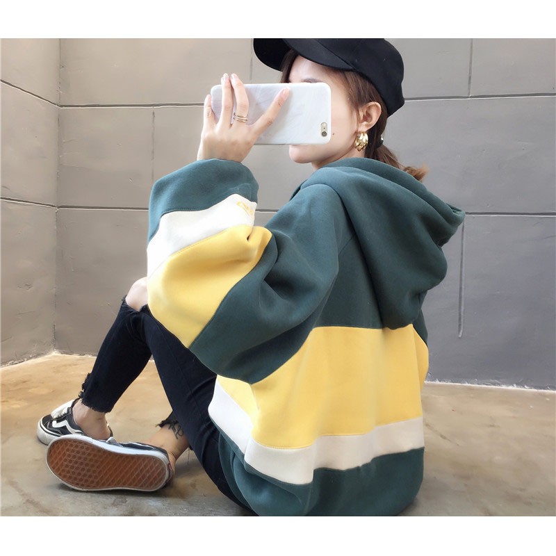 Áo hoodie phối lông dày giữ ấm dáng rộng size lớn  | BigBuy360 - bigbuy360.vn