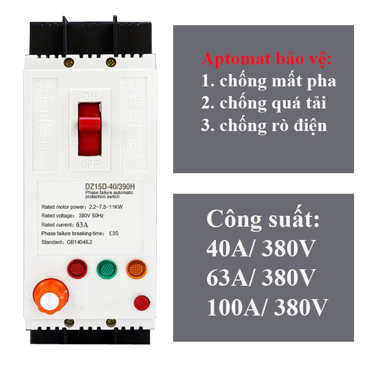 ATTOMAT CHỐNG MẤT PHA, CHỐNG MẤT DÂY TRUNG TÍNH, QUÁ TẢI, CHỐNG DÒ ĐIỆN  BẢO VỆ ĐỘNG CƠ 3 PHA 380V - [ELS]