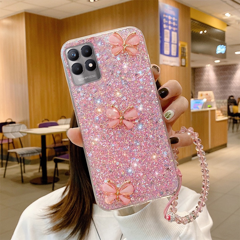 Ốp Điện Thoại Silicone Đính Kim Tuyến Sang Trọng Kèm Dây Đeo Cho Realme 8i 8 C21 C20 C17 7i 5i C15 C11 5 Pro C3 C2