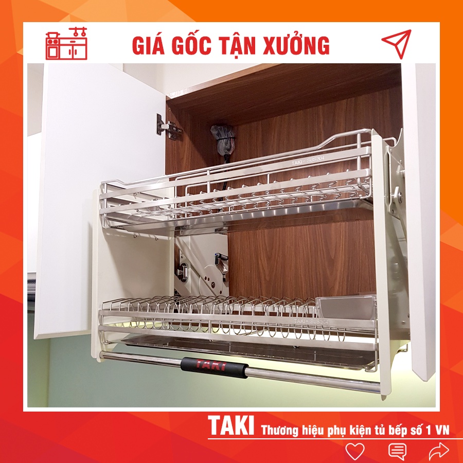Giá bát nâng hạ inox 304 2 tầng lắp tủ bếp cao cấp chính hãng TAKI