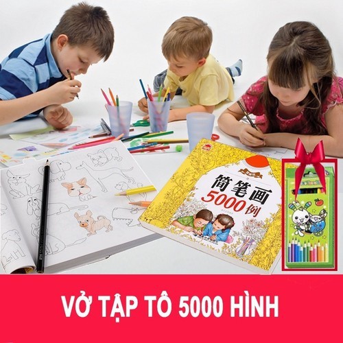 Vở tập tô 5000 hình Tặng kèm 12 bút chì màu cho bé yêu