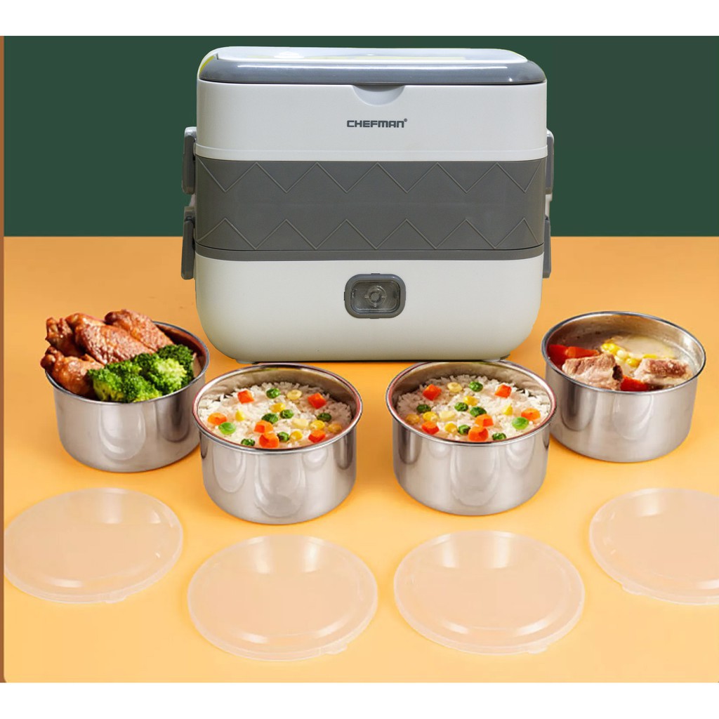 Hộp Cơm Chefman CM - 121i, Bảo Hành 12 ThángHâm Nóng Thức Ăn, Nấu Chín Cơm Như Nồi Điện Thông Thường + Túi Da Giữ Nhiệt