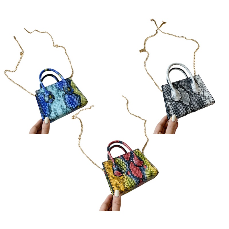 Túi Đeo Chéo Da PU Hình Vuông Mini In Họa Tiết Da Rắn Dành Cho Nữ