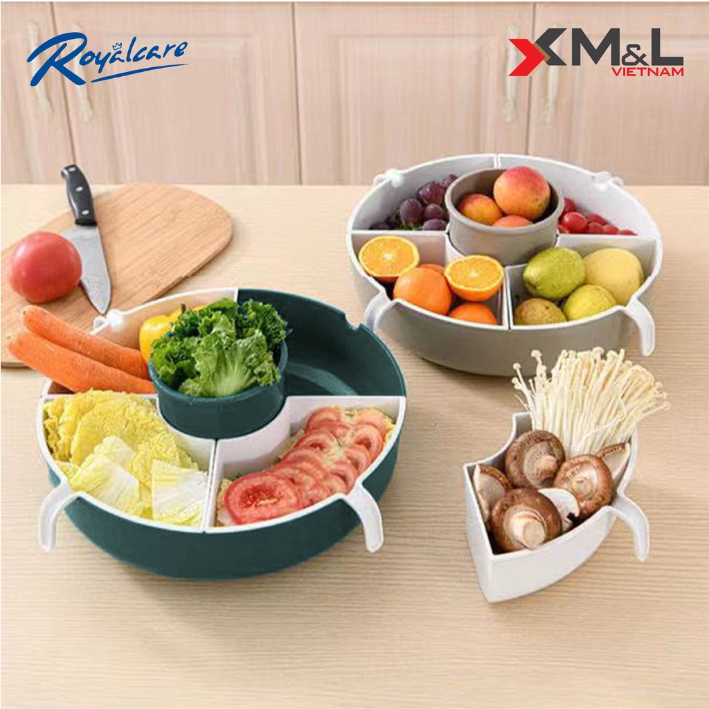 Khay đựng thức ăn, hoa quả , rau ăn lẩu đa năng M&L RoyalCare xoay 360 độ nhiều ngăn phân loại thực phẩm