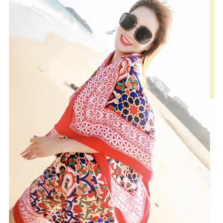 Khăn choàng cổ in hoa văn thổ cẩm size 90x180cm