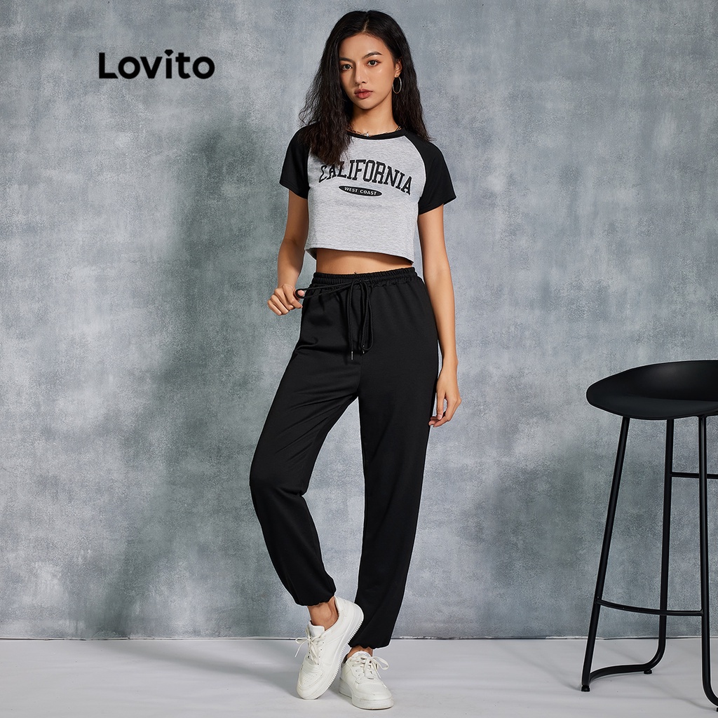 Lovito Áo Thun Lửng Tay Raglan In Chữ L20D1115