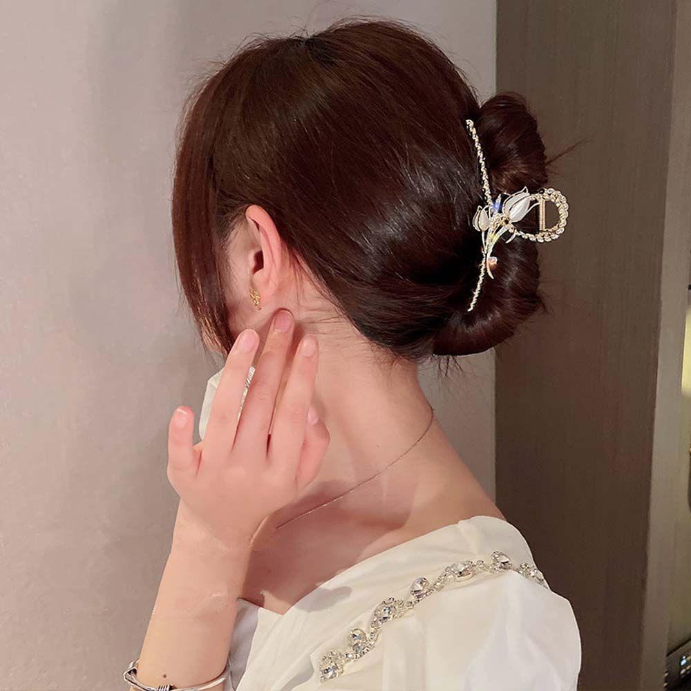 QQMALL Kẹp Tóc Kim Loại Hình Cá Mập Đính Đá Phong Cách Vintage