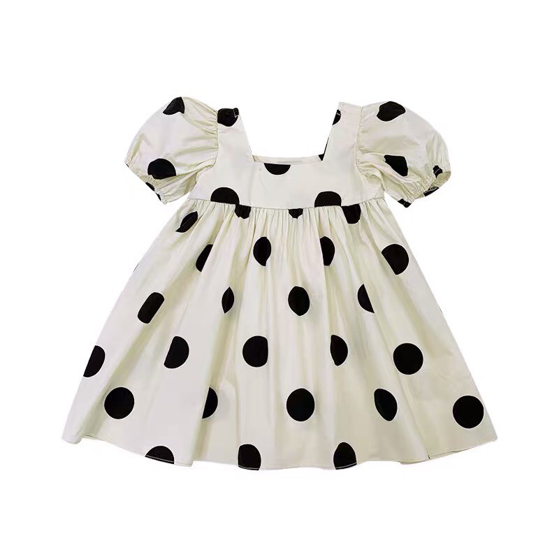 [MÃ MARU471 giảm 10k cho đơn 50k]Váy bé gái chấm bi cổ vuông chất đũi cho bé 8-18kg