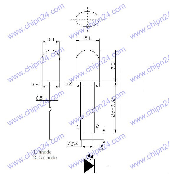 [50 CON] Led 5mm Oval màu TRẮNG