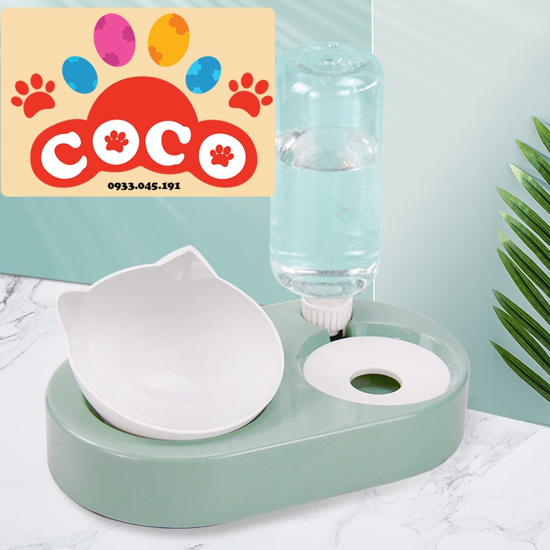 Bát/Chén ăn nghiêng kết hợp bình uống nước tự động cho chó mèo