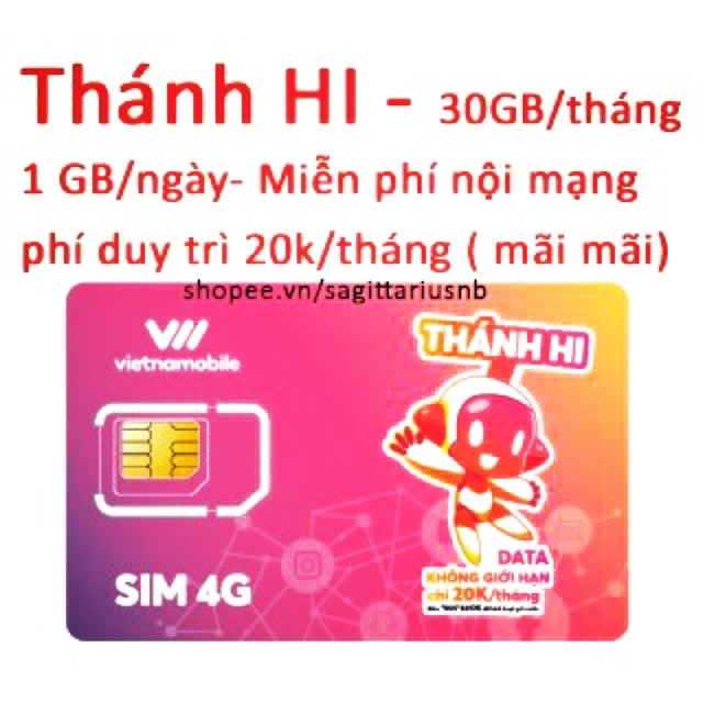 SIM DATA THÁNH HI - 30GB / tháng /20k