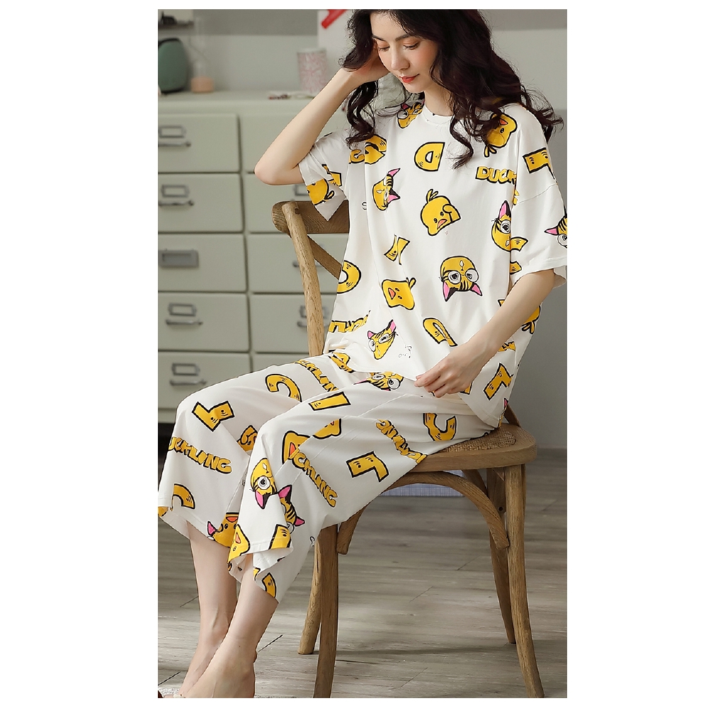 Bộ Quần Áo Ngủ Tay Ngắn Dáng Rộng Thiết Kế Xinh Xắn Đáng Yêu Cho Bạn Gái | BigBuy360 - bigbuy360.vn