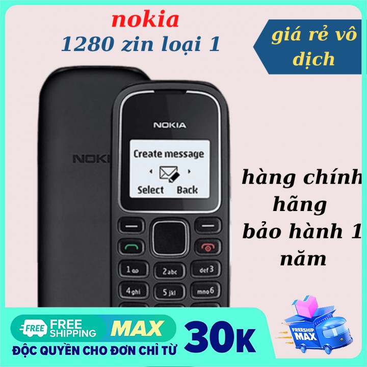 Điện thoại nokia 1280 kèm pin sạc chính hãng- bảo hành 12 tháng