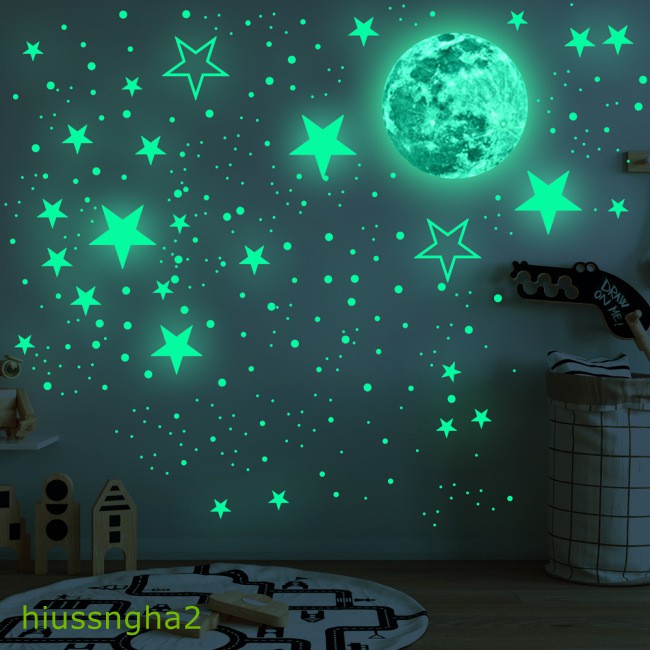 Hàng Có Sẵn Miếng Dán Tường Dạ Quang Hình Ngôi Sao / Mặt Trăng Trang Trí Phòng Ngủ Cho Bé