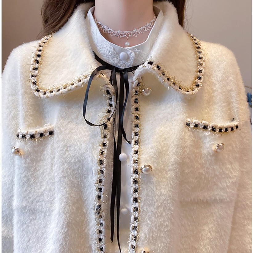 LEN DẠ TWEET | Set Len Giả Dạ Tweet Nữ Mùa Đông Dệt Kim Đen Trắng  Dày Dặn Gồm Áo Khoác Và Chân Váy Ulzzang | BigBuy360 - bigbuy360.vn