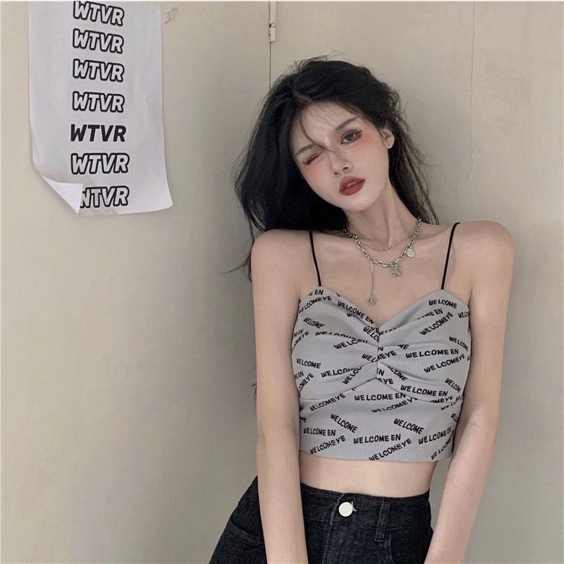 ÁO 2 DÂY CHỮ RÚM NGỰC ĐEN GHI TRẮNG SIÊU SEXY-HALINH SHOP