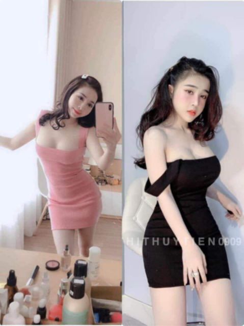 Váy ôm body 2 dây bản to dáng ngắn