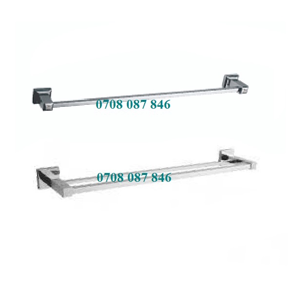 Thanh treo khăn INOX 304 - Máng khăn đơn/đôi thân vuông - Vắt khăn inox đế âm