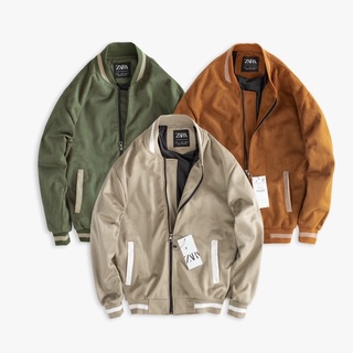 Áo khoác Bomber Jacket da lộn ZR phối viền chất da dày ấm