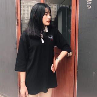 Áo polo thêu chữ hàn Quốc 사랑해 - Saranghae cổ bẻ bo rệt unisex nam nữ