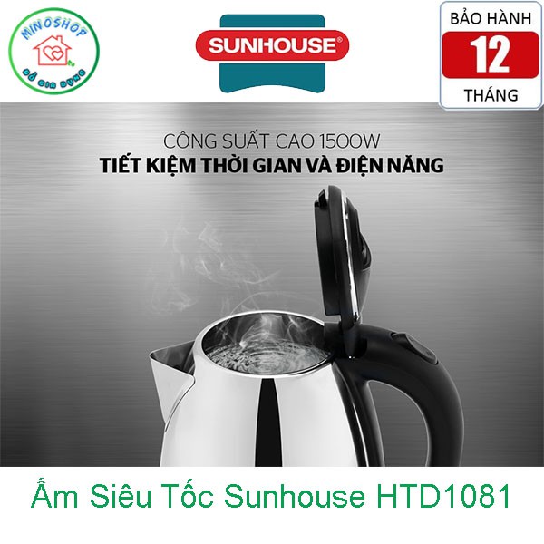 Ấm Siêu Tốc Inox 1.8L Sunhouse Happy Time HTD1081