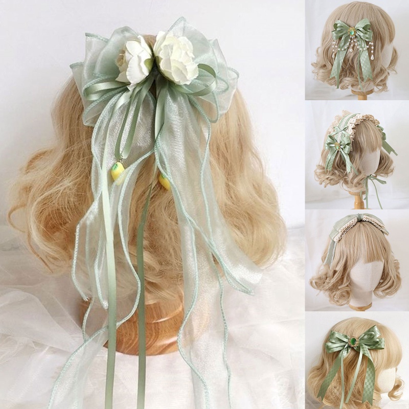 Kẹp Tóc Hình Nơ Phối Ren Xếp Ly Phong Cách Lolita