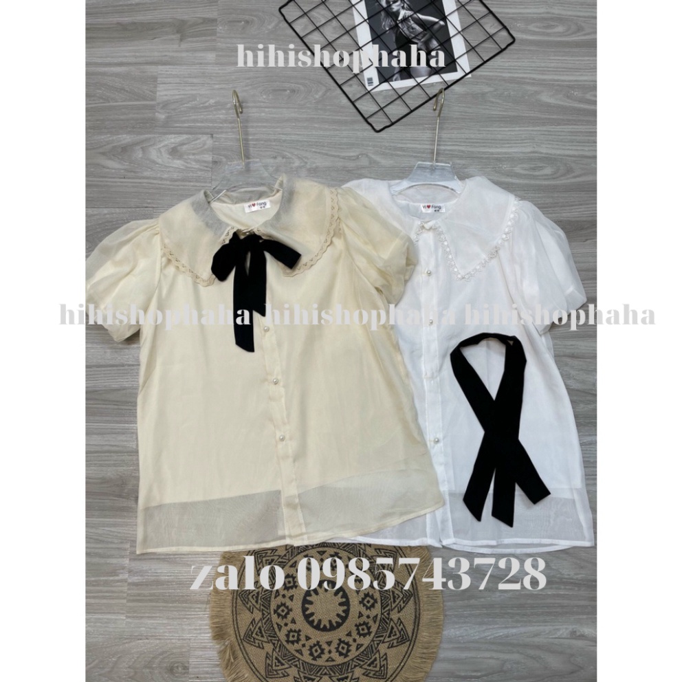 Áo sơ mi babydoll ren tơ form thụng dáng xòe áo sơ mi kiểu nữ PN000111 hihishophaha | BigBuy360 - bigbuy360.vn