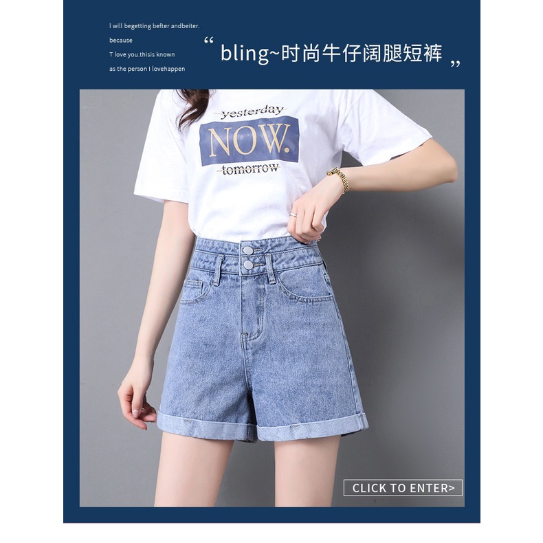 Quần Short bò Nữ Cạp Cao, Quần Shorts Jeans Nữ 2 Cúc Phong Cách Hàn Quốc | BigBuy360 - bigbuy360.vn